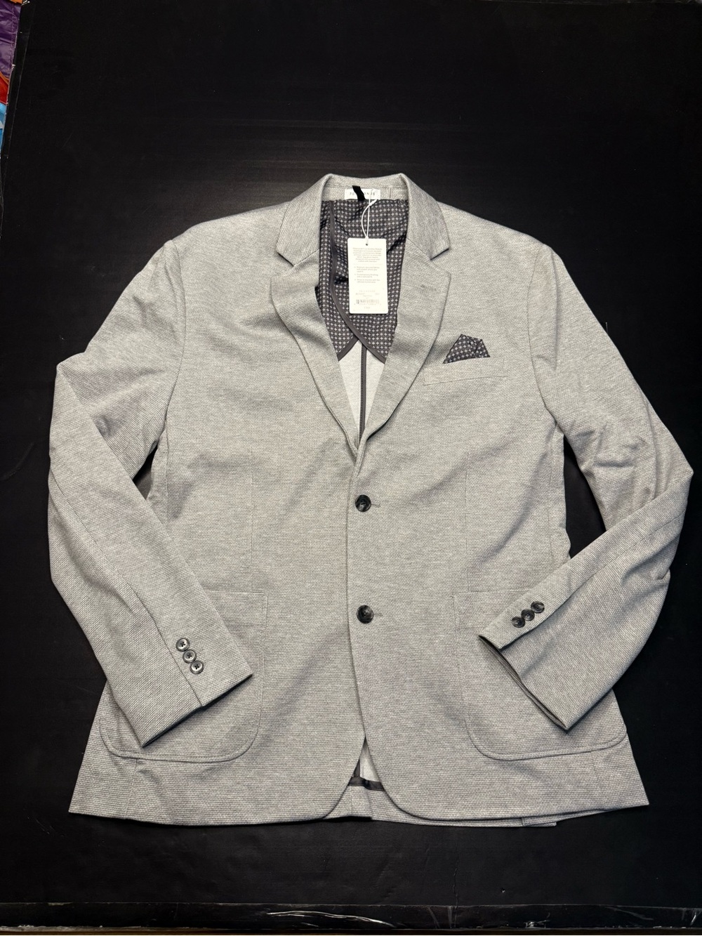 7 Diamonds Nordstrom Light Gray Knit Blazer with Patterned Pocket Square